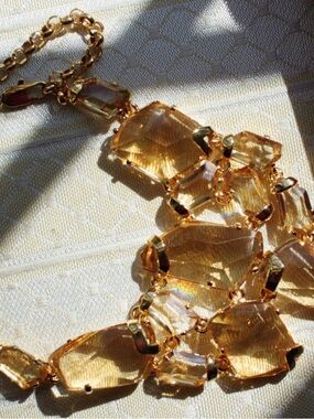 Kenneth Jay Lane Gold-Tone Amber Crystal Bib Necklace